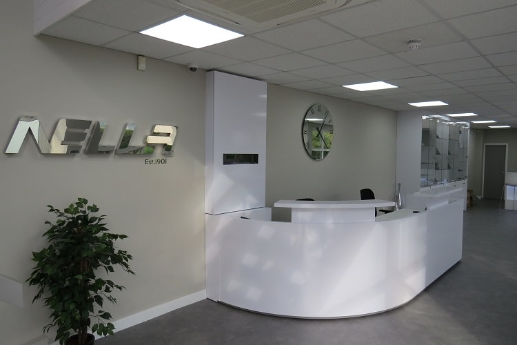 curved reception desk in white