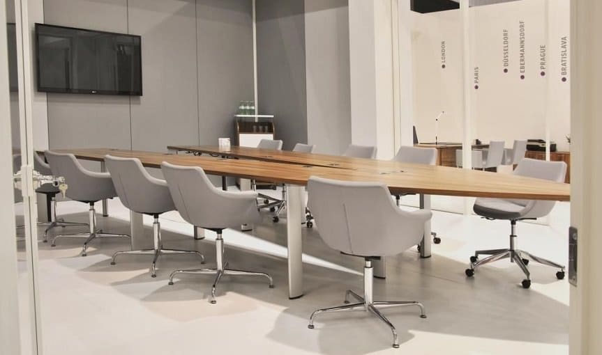 V shaped table for video conferencing