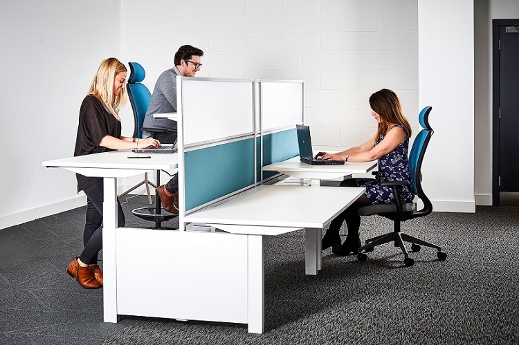 electric bench desk with divider partitions