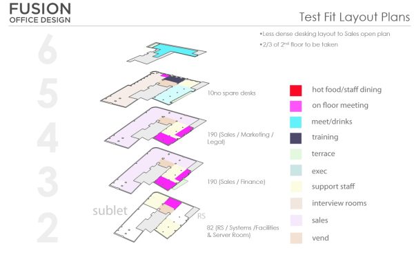 office space planning test fit drawing