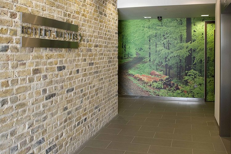 Central London office branding in lift lobby