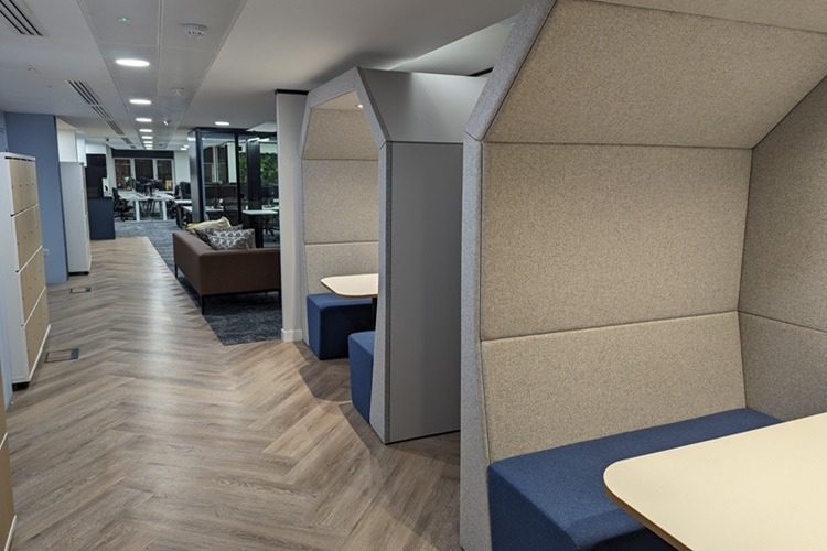 Open fronted acoustic seating booths for hybrid working