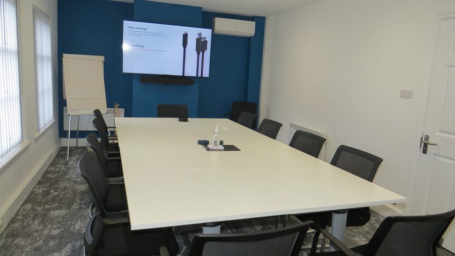 Training room with AV equipment in office