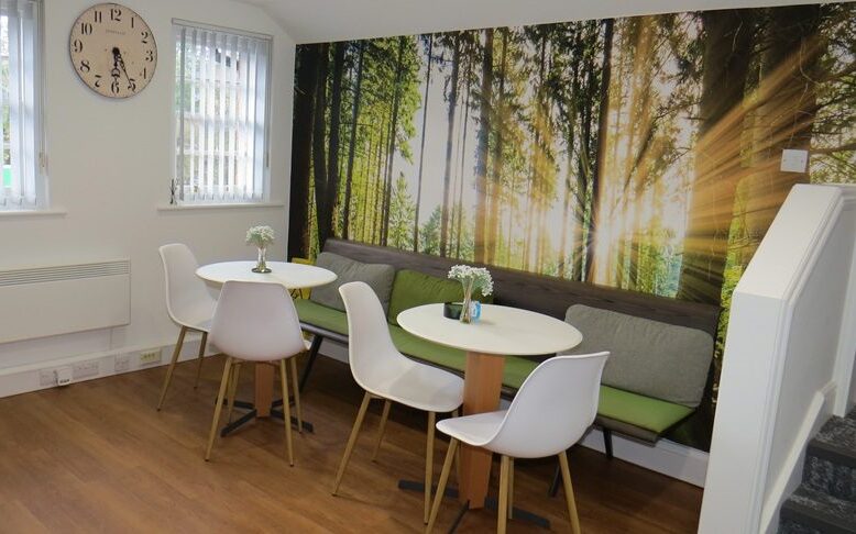 Office Design Trends for 2026 | Fusion Office Design Kitchen with nature inspired feature wall