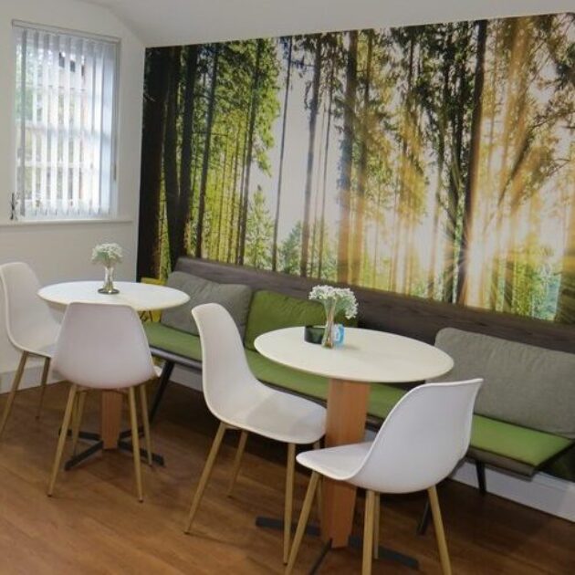 Kitchen with nature inspired feature wall